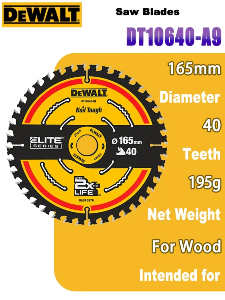 DEWALT Premium Carbide Circular Saw Blade for Cordless Circular Saws, Wood Cutting 165×20×40T, Single Pack DT10640-A9