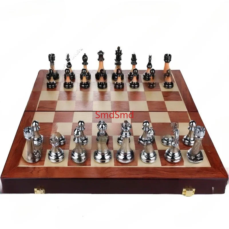 Chess high-end gift box. Solid wood folding chessboard. Chess retro European ornament