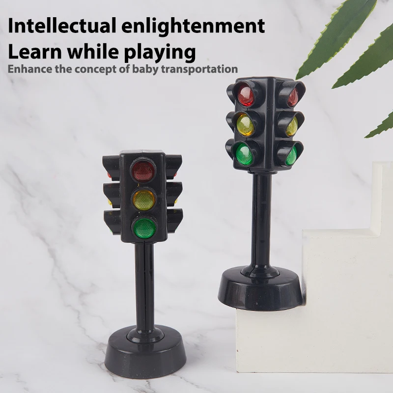 2pcs Mini Traffic Signs Road Light Block with Sound LED Children Safety Education Kids Puzzle Traffic Light Toys Boys Girls Gift