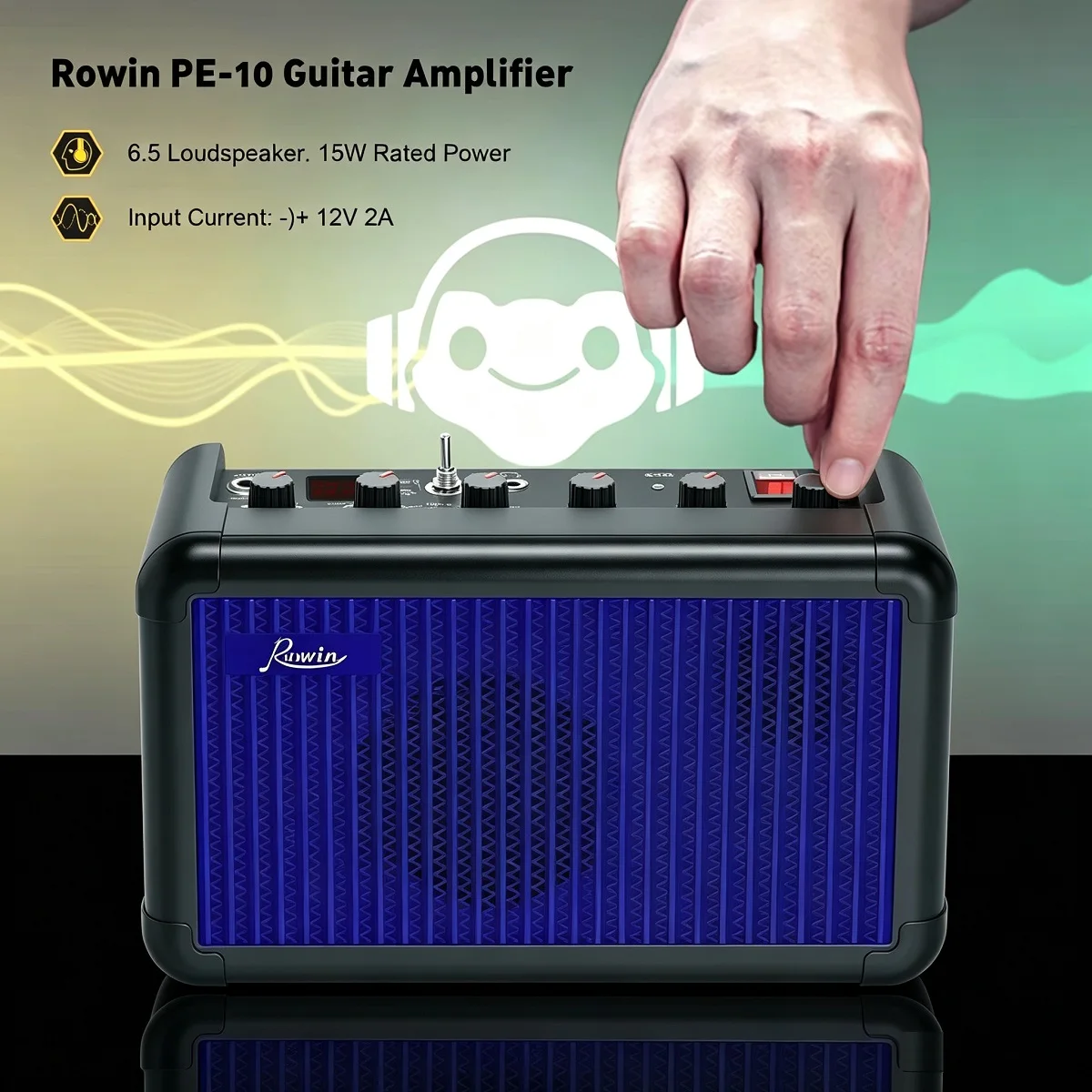 Rowin Guitar Amplifier 15W Bluetooth Tuner Function Combo Amp Multi-effects Delay OD Reverb Speaker Rechargeable Battery