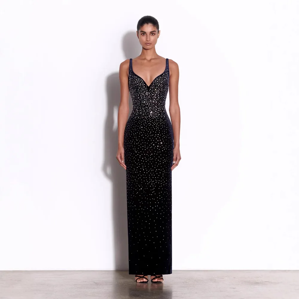 

Новое летнее модное платье на бретельках, сексуальное длинное женское платье без рукавов со стразами и открытой спиной