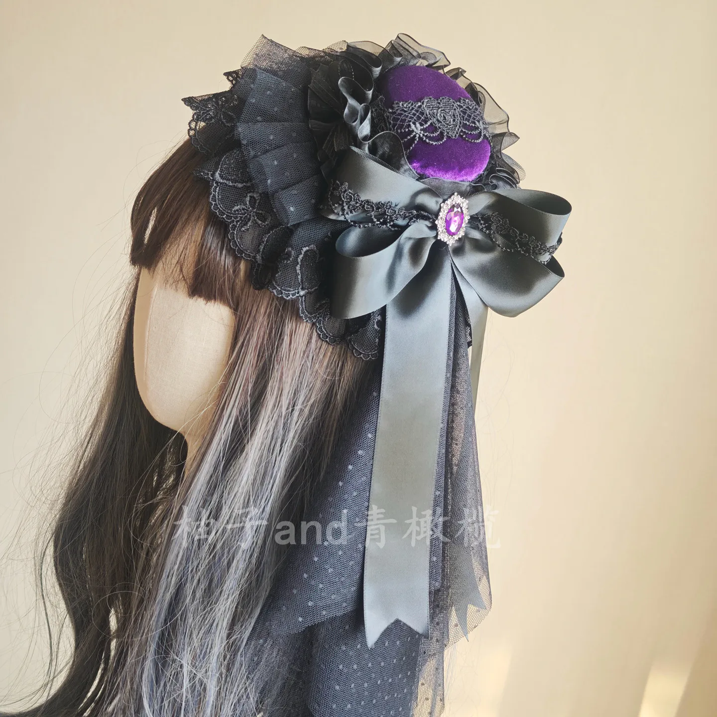 

Velvet Lolita Top Hat Dark Goth Hair Accessories Cos Lace Bow Headgear Small Items