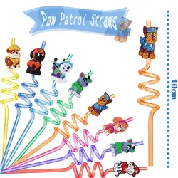 8pcs Paw Patrol Theme Straws For Kids Cartoon Chase Dog Reusable Drinking Straws Birthday Decoration Party Supplies Baby Shower