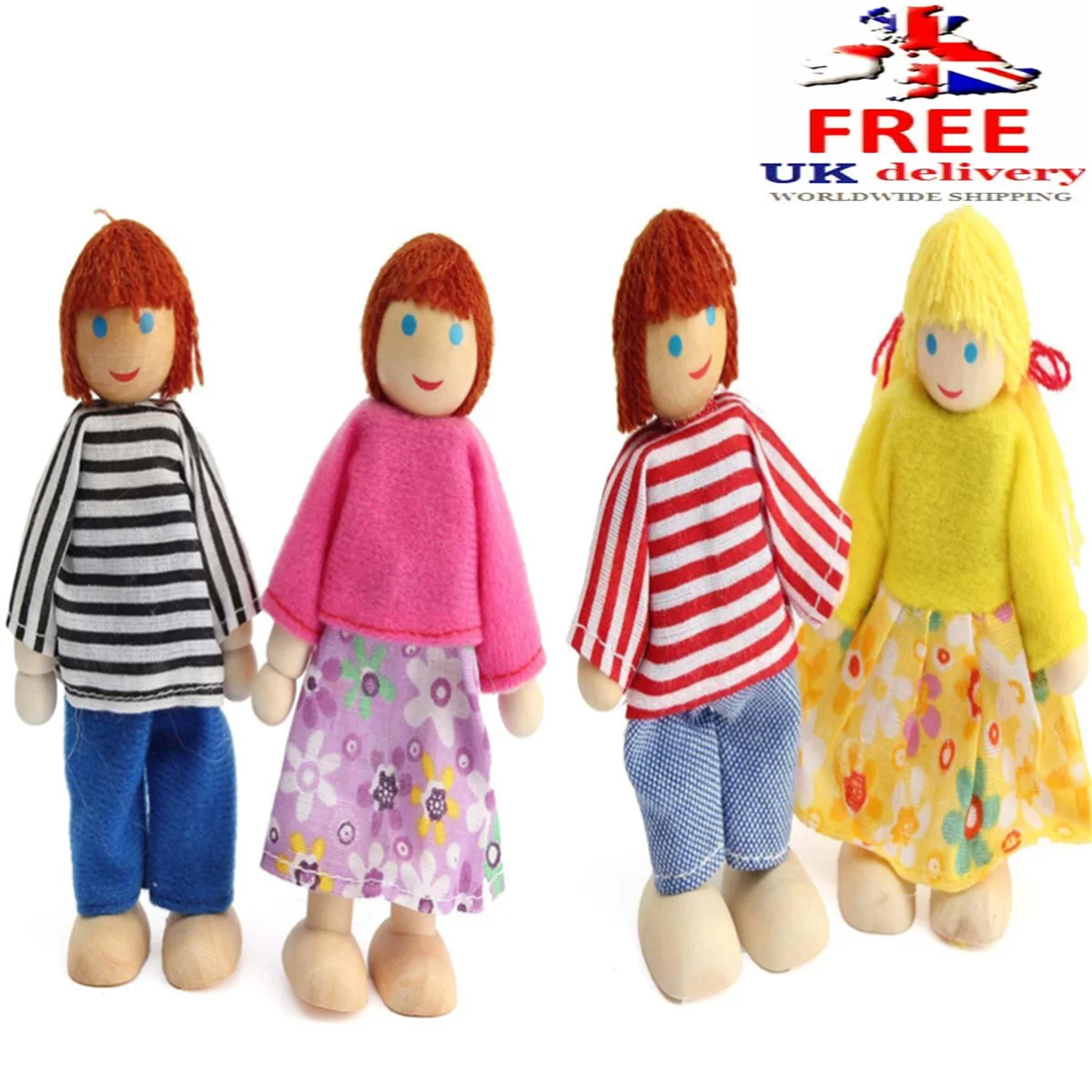 4 Pcs Toy Room Child The Marionettes Dollhouse Family Bamboo Puppets Wooden Toys