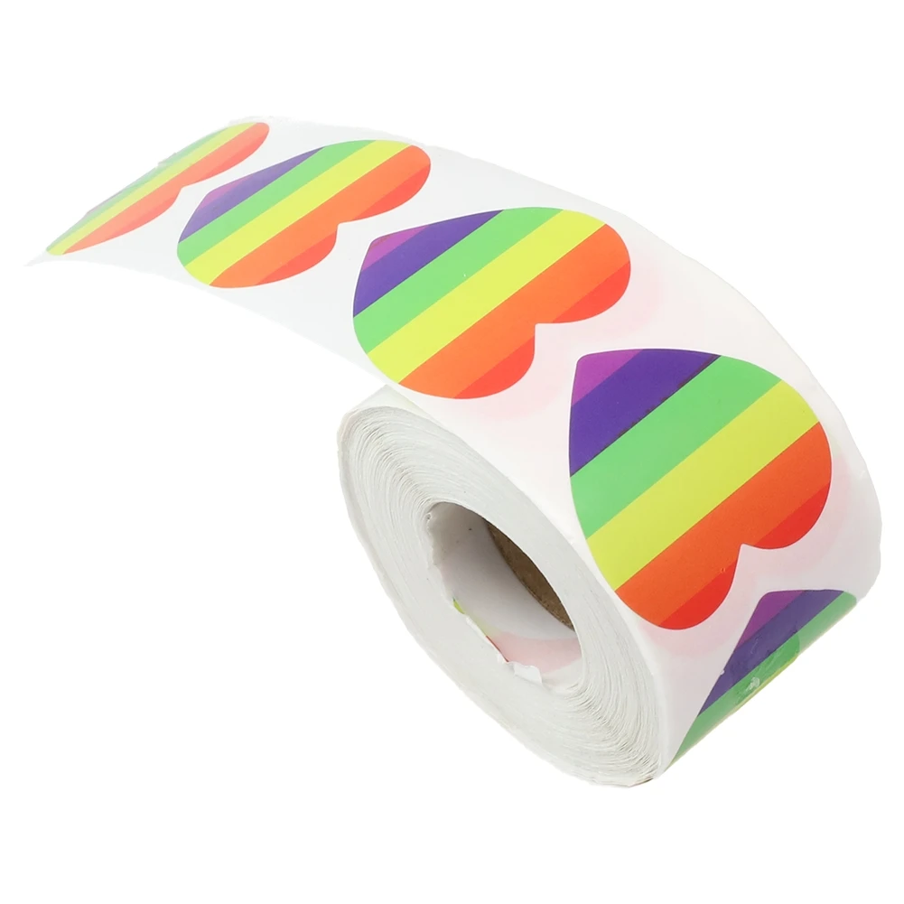 1 Roll 500 Piece Gay Pride Stickers Love Pride Rainbow Stickers Love Heart Baking Sticker 1Inch Love Rainbow Heart Shaped Tape