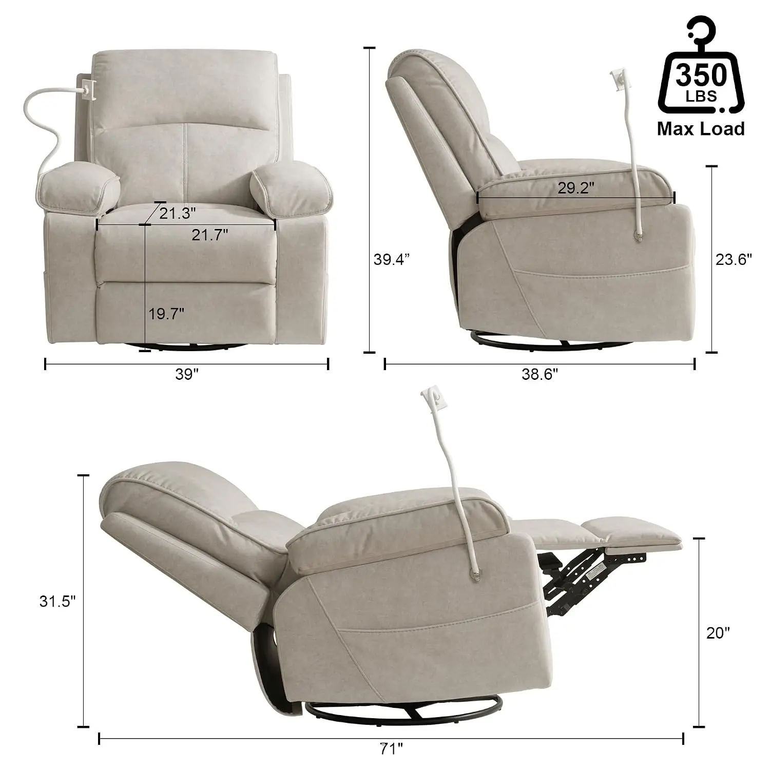 Nursery Glider Recliner Chair, 360° Swivel Rocker Recliner for Nursery Living Room, Oversized Manual Reclining, Customized