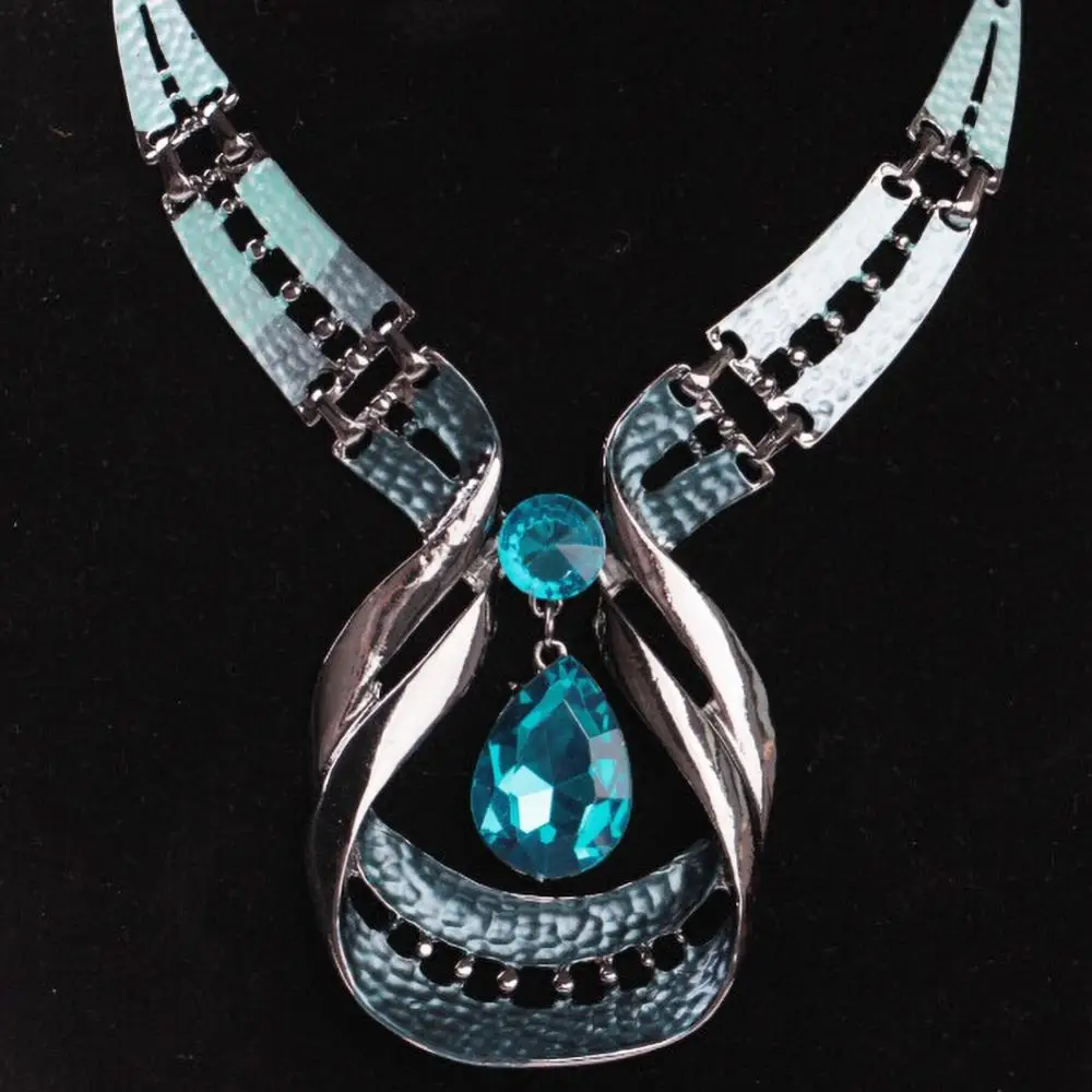Fashion Jewelry Sets Women Water-drop Faux Sapphire Dangle Ear Studs Necklace Bridal Jewelry Sets Necklaces And Earring Set