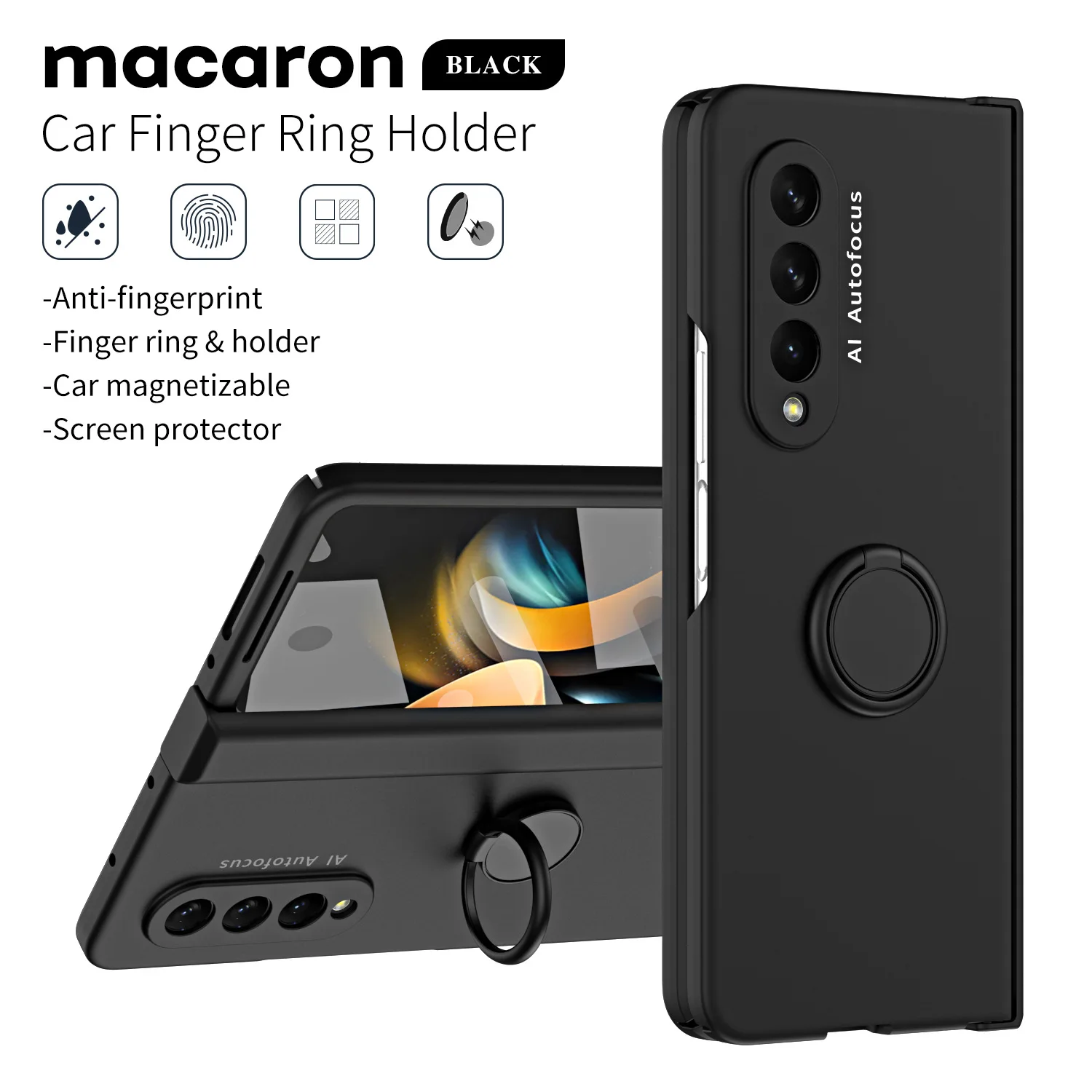 

Macaron car ring holder mobile phone case suitable for Samsung zfold5/4/3 all-inclusive anti-fall protective cover