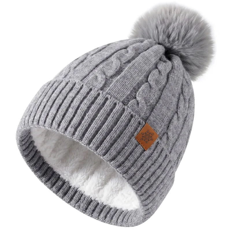 Women Autumn Winter Warm Beanie Hat Solid Color Lady Male Stretch Knitted Thick Velet Knitted Hat