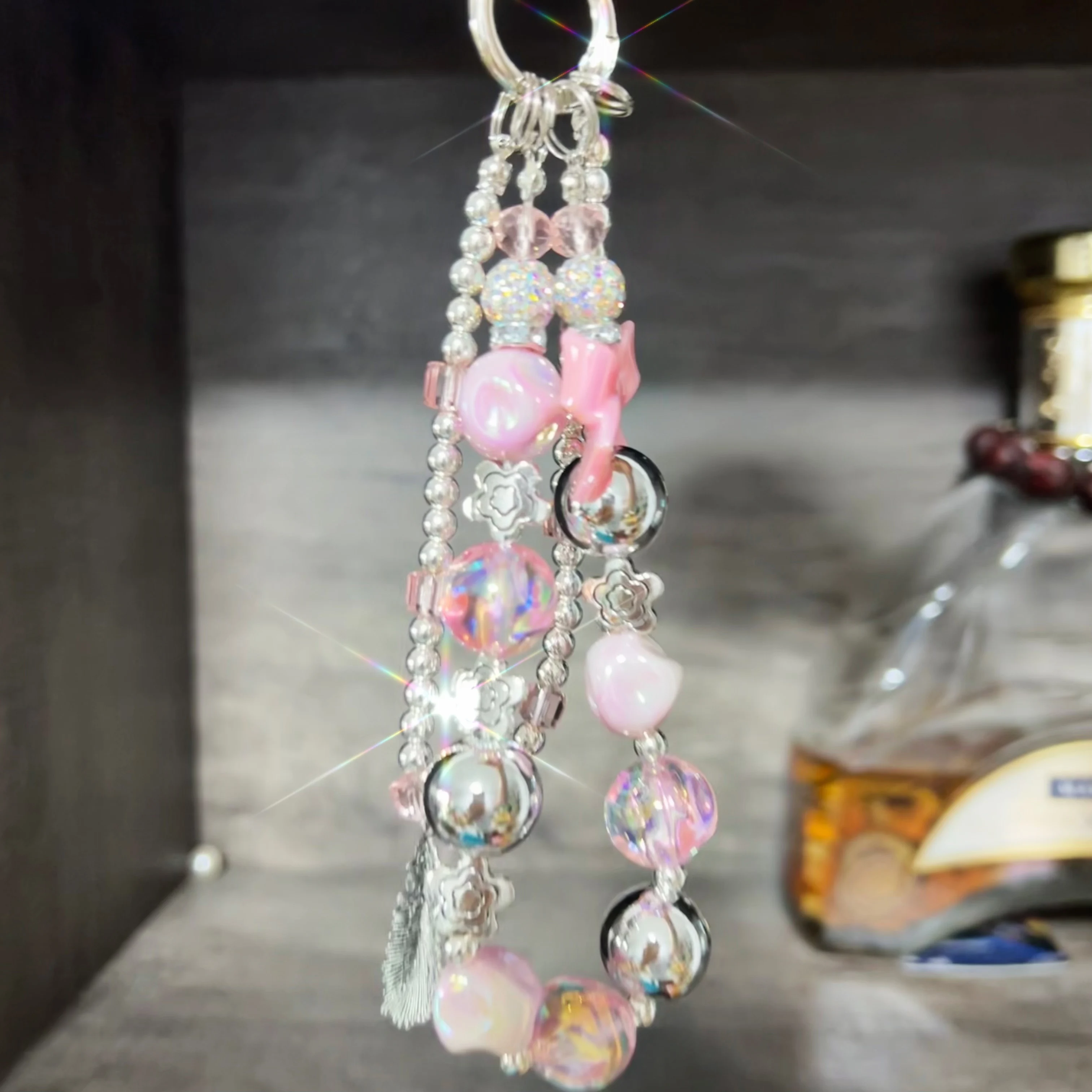 

High-End Electroplated Beaded For Mobile Phone Bracelet Double Chain Case Lanyard Bag Keychain Short INS Bracelet Lanyard