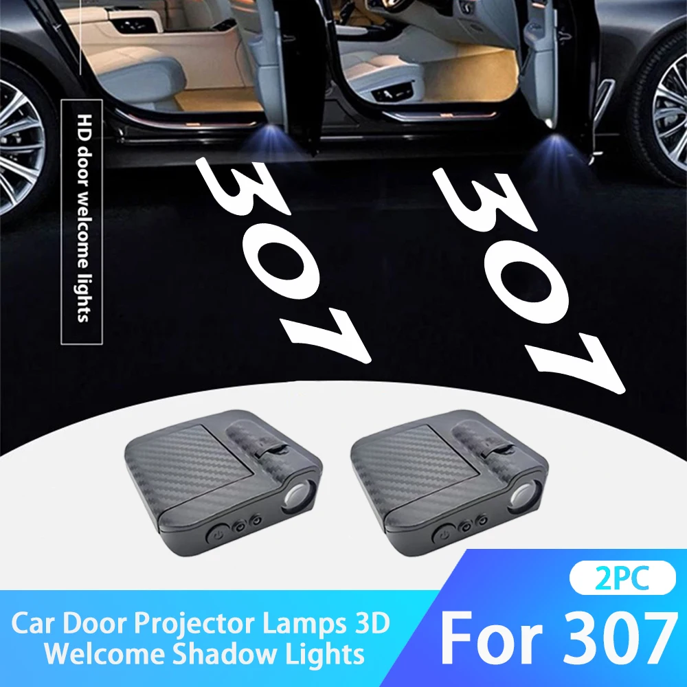 

2Pcs LED Car Door Emblem Light Welcome Lamp Wireless Projector For Peugeot 307 Logo car accessories