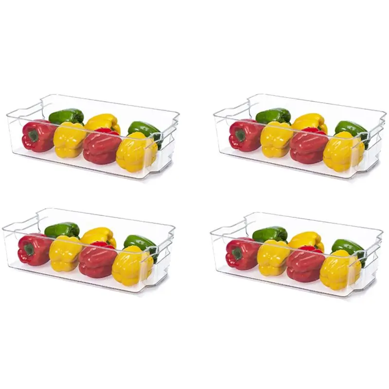 

AB11-4Pcs Органайзеры для холодильника, прозрачные пластиковые контейнеры для морозильной камеры, кухонных шкафов и организации кладовой