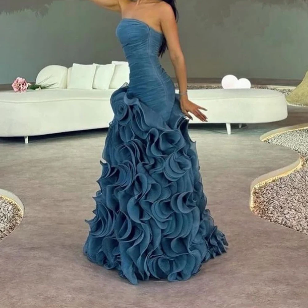 

Customized Exquisite Pleat Strapless Floor Length Mermaid платье вечернее Jersey Sleeveless Sweep Train Vestidos Para Mujer