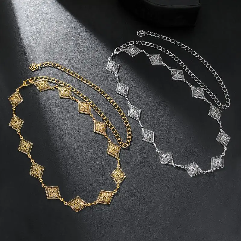Retro Versatile Ethnic Style Rhombus Bohemian Waist Chain Belt For Women Fashion Sweater Chain Waist Seal Body Decor Accessories