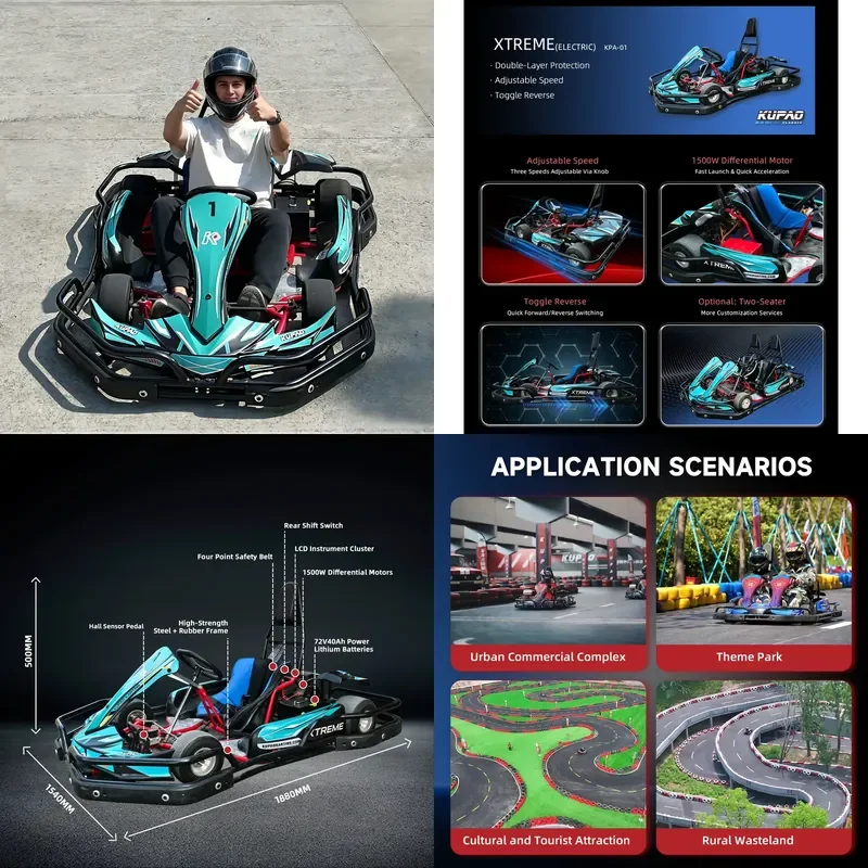 72V 45km/h Electric Go Kart for Adults Youth Commercial Drift Cart with Differential Motor Shaft Drive Rear Wheel Hydraulic