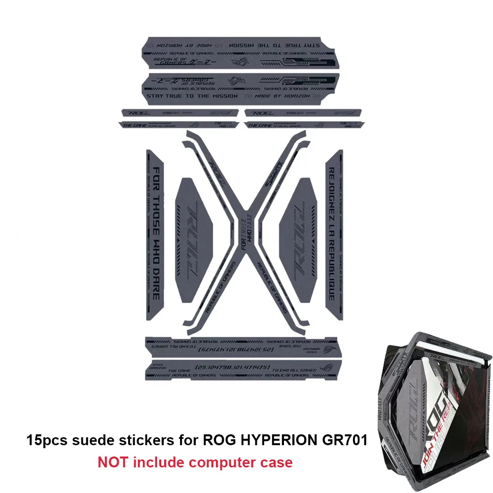 15pcs DIY Stickers For ASUS HYPERION GR701 Case,MOD ROG Anime Gaming Cabinet Decorative Suede Stickers Cover