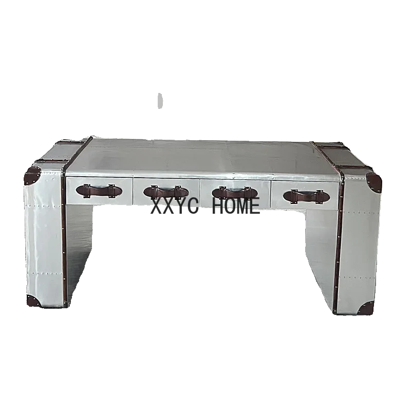

Distressed Aviation Aluminum Leather Bookstand American Industrial Antique Furniture Creative Office Desk