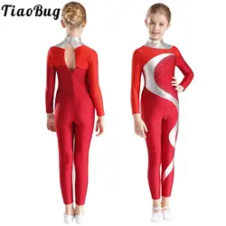 Kids Girls Rhythmic Gymnastics Jumpsuit Bronzing Cloth Ballet Full Bodysuit Metallic Contrast Figure Ice Skating Dancewear