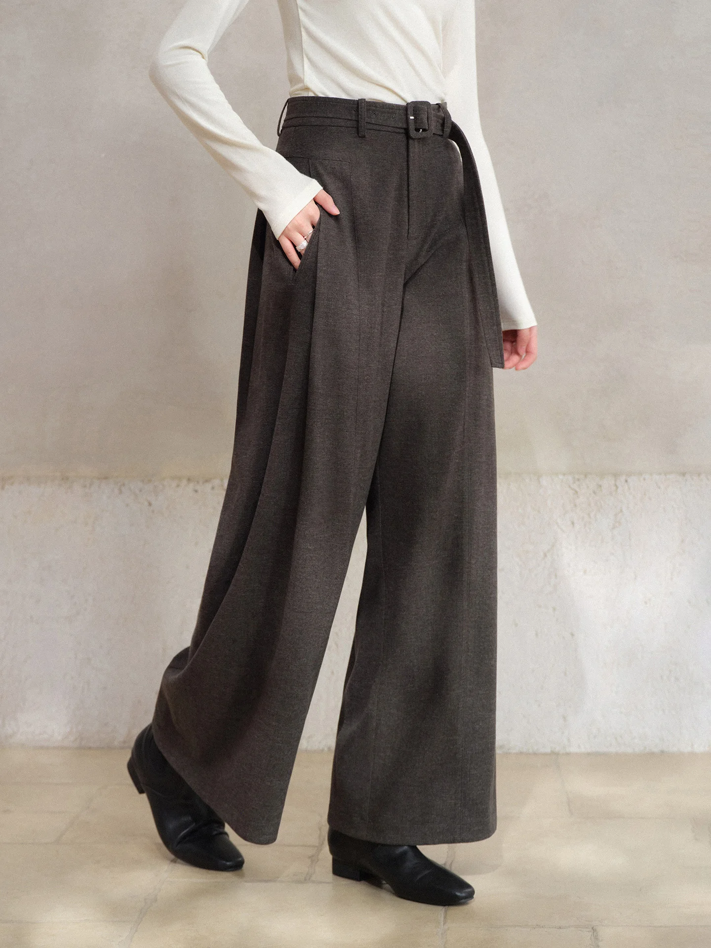 ヴィンテージ ハイウエスト パンツ 女性用 ソフト起毛 ワイドレッグ トラウザーズ レディース ルーズ ストレート カジュアル ボトムス デイリー 秋 冬 服装