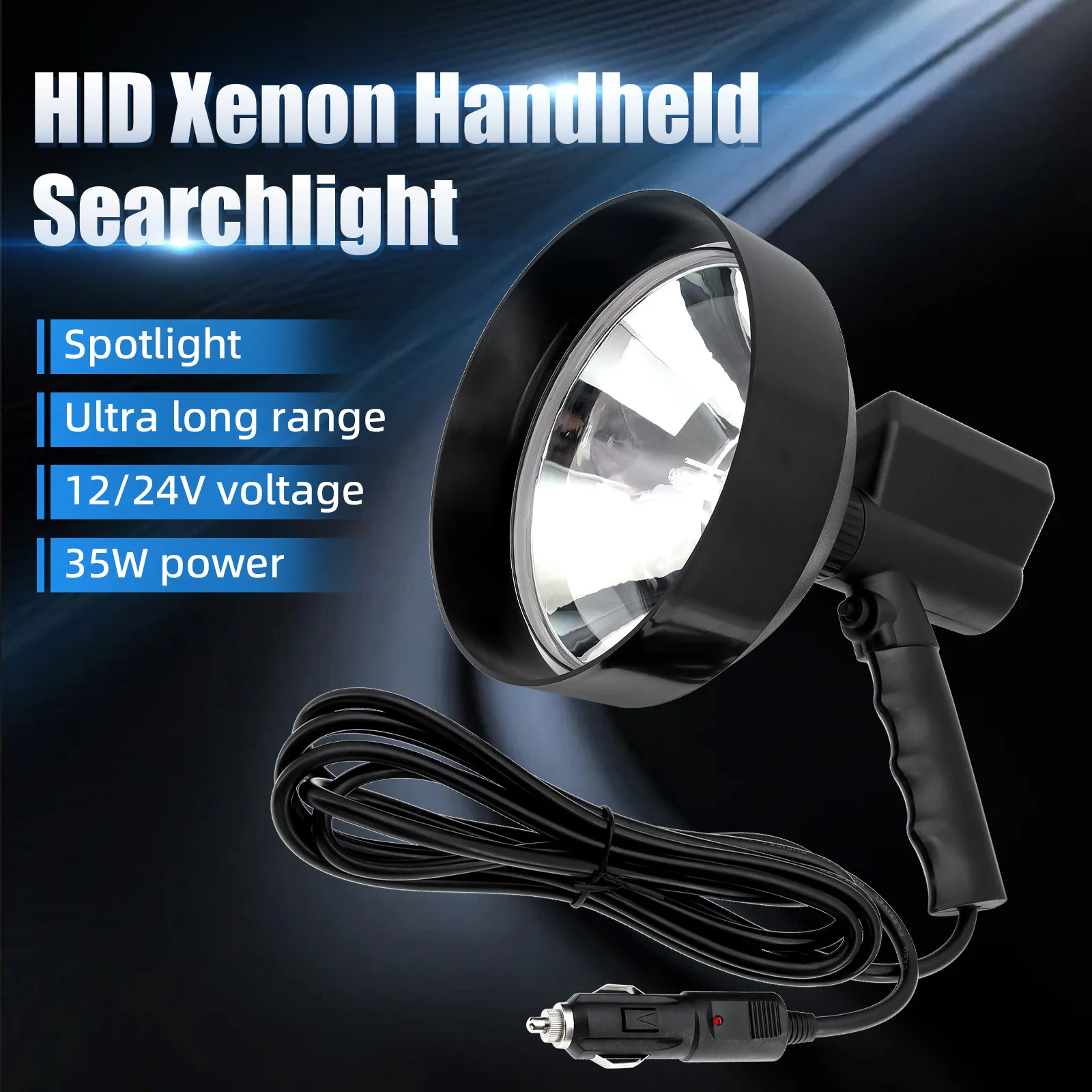 High-power HID Xenon Lamp Spotlight 7inch 35W Handheld Hunting Search Light Flashlight Super Brightness LED Searchlight for Boat