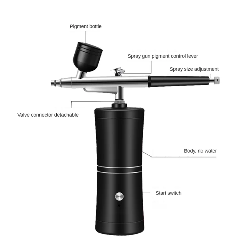A47F-Zestaw aerografu z kompresorem Akumulatorowy, niezapadający się, wysokociśnieniowy zestaw aerografu do malowania paznokci i makijażu