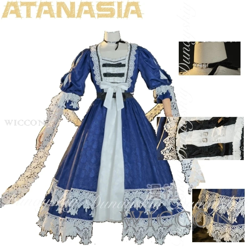 الهالوين الذي جعلني أميرة أتاناسيا كوسبلاي مع نمط المحكمة فستان أزرق أبيض ملابس تنكرية للبالغين