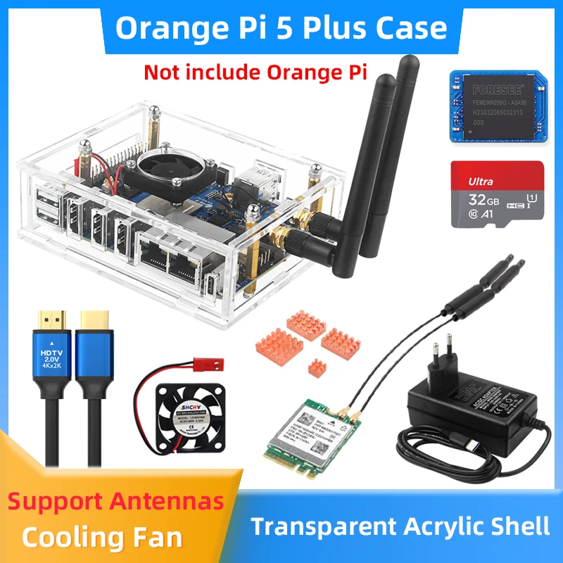 Orange Pi 5 Plus-Boîtier en acrylique transparent pour OPI 5 Plus, ventilateur de refroidissement en option, dissipateur thermique en cuivre