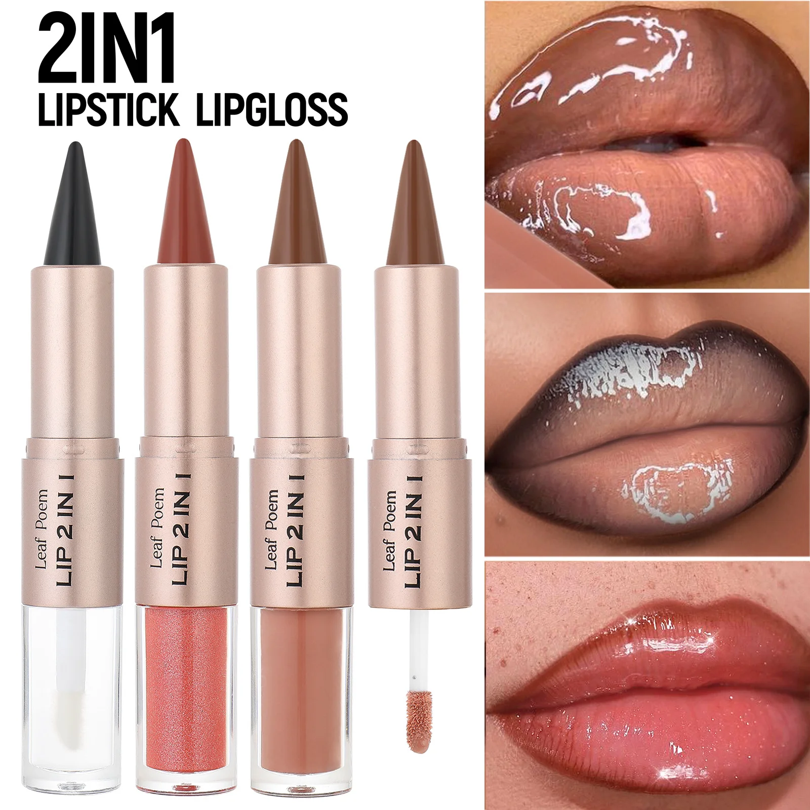 2-in-1 Double Head Lipstick Milk Tea Bean Paste Single Head Mirror Lip Gloss Oil Sexy Lip Makeup Cosmetics 3.5G+2.5G