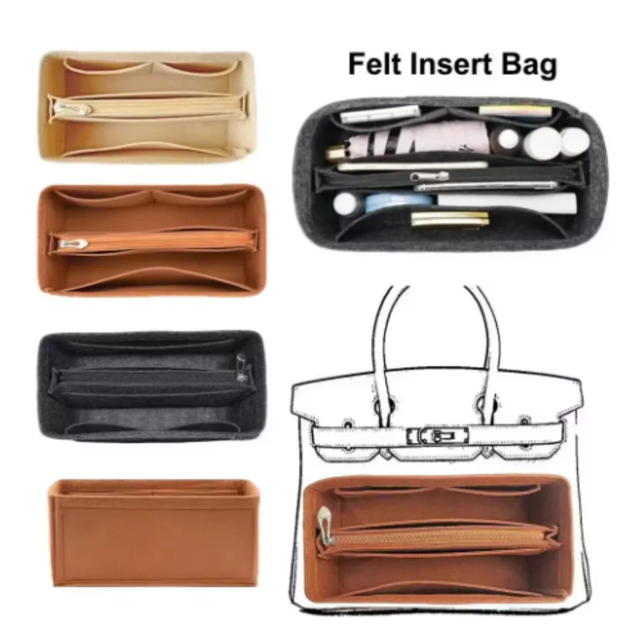 Multi-Pocket Felt Bag Organizer Bag Accessories for Birkin25/30/35 40 Inner Bag Storage Bag Felt Handbag Insert Bag Liner Bag