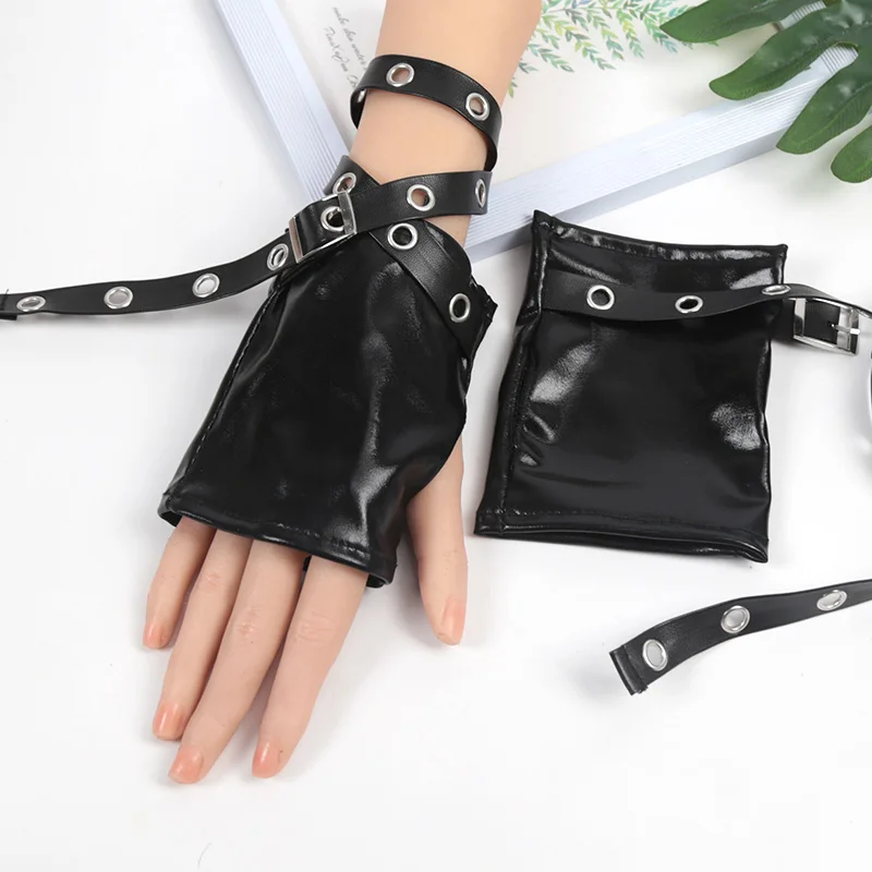 

Женские перчатки без пальцев в стиле рок-панк, для выступлений, танцев, вечеринок, клубов, с бандажными элементами