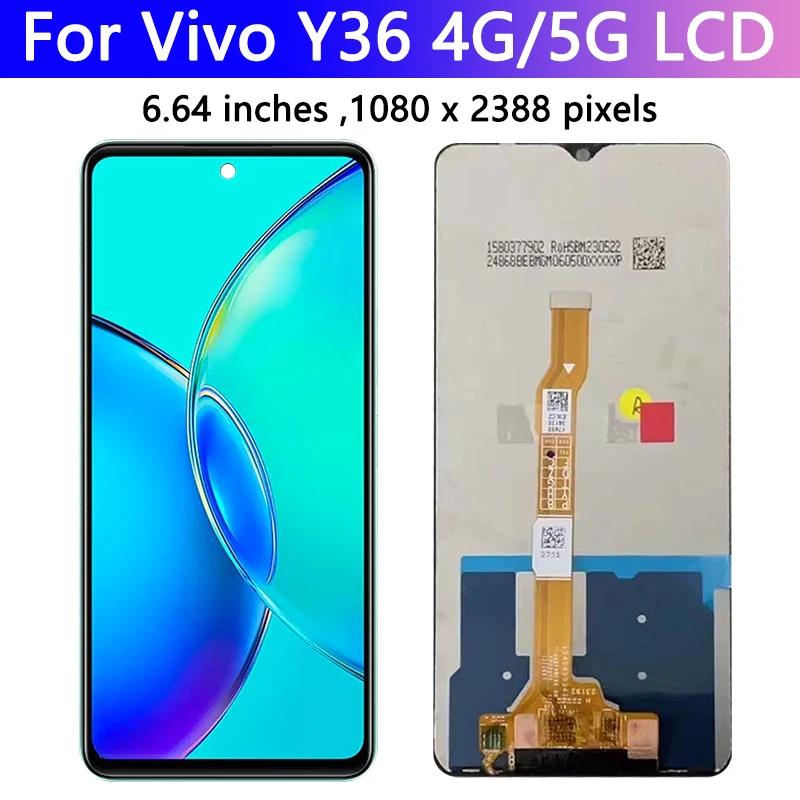 6.64“Screen For Vivo Y36 4G V2247 LCD Display Touch Screen Digitizer Assembly For Vivo Y36 5G V2248 Display With Frame