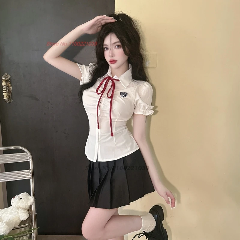 2024 chinese cute cosplay costume jk student school girl uniform blouse+plaid mini skirt suit set kawaii nightclub jk uniform