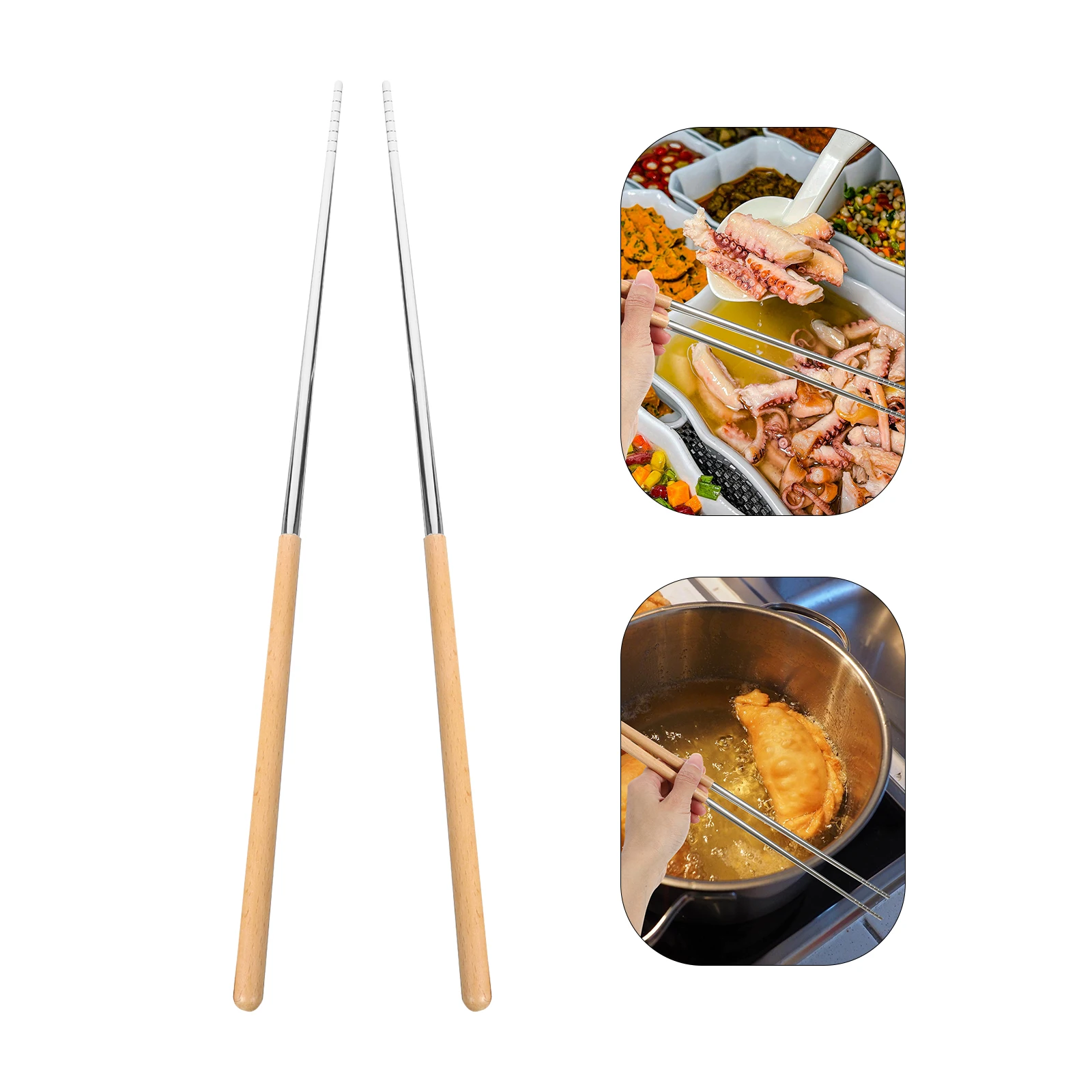 

1 Pair Portable Stainless Steel Oil Frying Chopsticks Long Handle Heat Resistant Household Kitchen Gadgets Non-Slip Noodle Hot