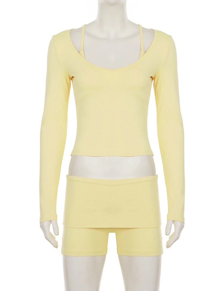 SsTss Casual Women's 3 Piece Set Solid Camis+Long Sleeve Pullover T Shirt Top+Shorts Matching Suits for Sports Workout Tracksuit