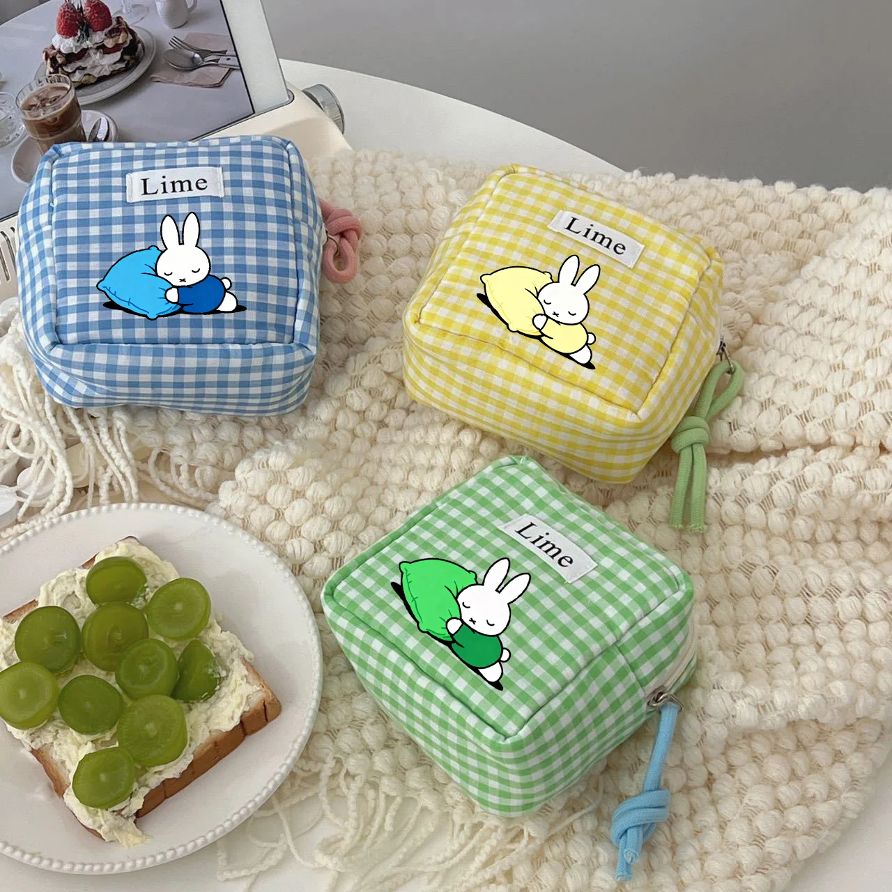 

New Kawaii Miffy Wallet Cartoon Sleeping Miffy Rabbit Lipstick Earphone Charger Storage Bag Large Capacity Portable for Outings