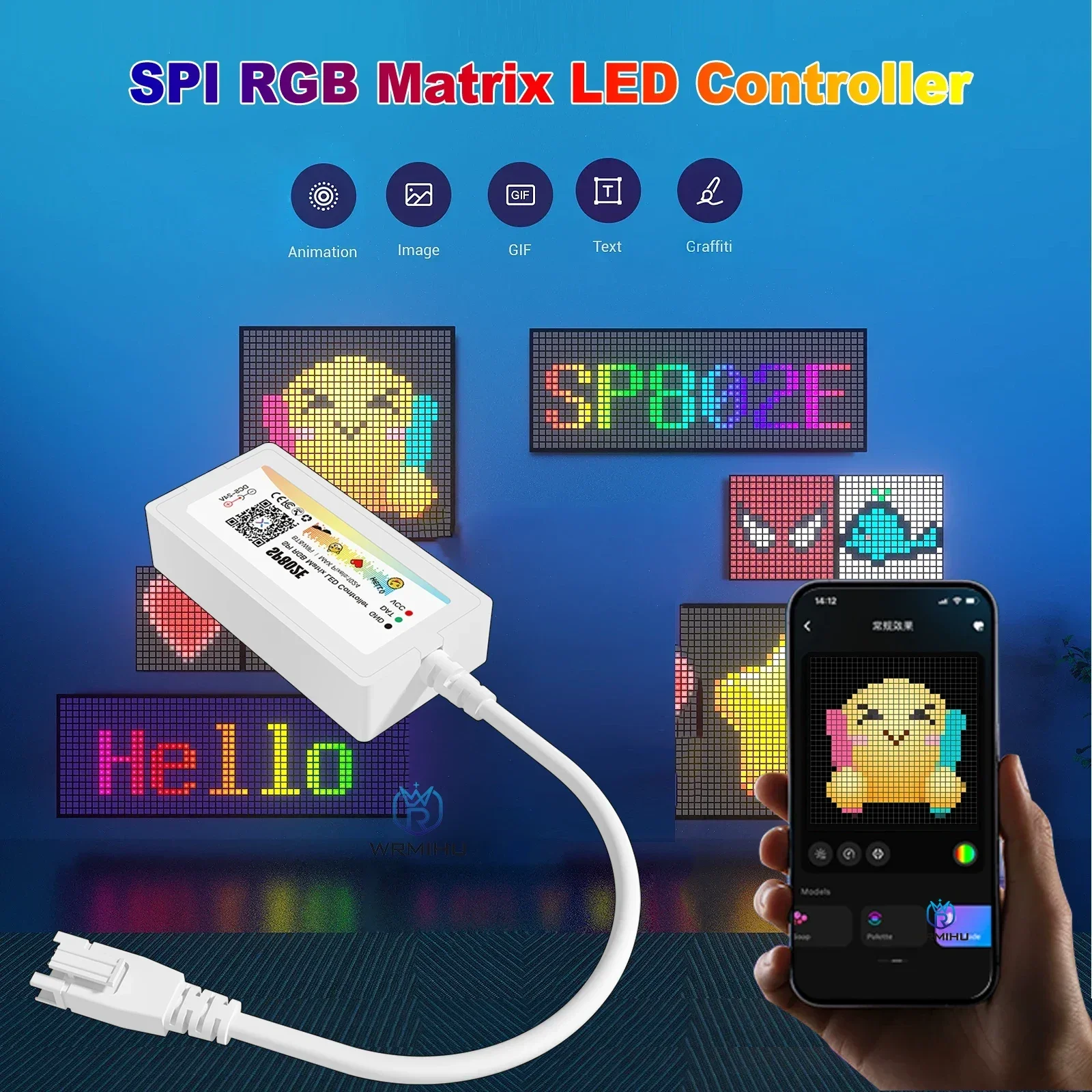 

SP802E W2812B UCS1903 SPI RGB Matrix LED Controller Panel Animation Music Wifi APP Wireless Control iOS Android DC5-24V