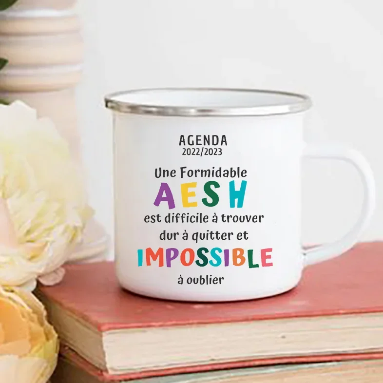 Merci AESH Printed Mugs Creative Coffee Tea Cups Drinks Water Milk Cup Enamel Mug School Home Handle Drinkware Gifts for AESH