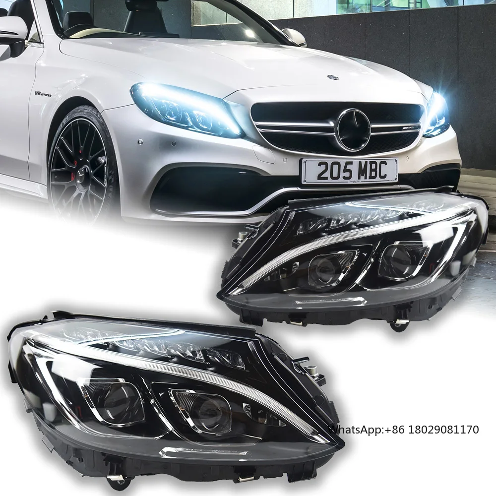 

Автомобильные фары для Benz W205, линзы проектора 2014-2018 C180 C200 C260, светодиодные фары Drl, автомобильные аксессуары