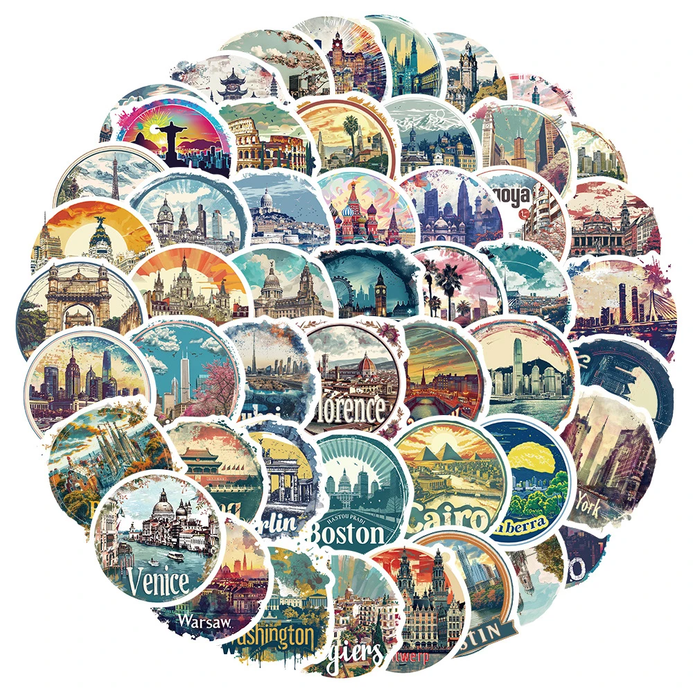 

10/30/50pcs Cartoon Global Travel City Landmark Graffiti Stickers Skateboard Laptop Phone Decoration Sticker Kids Classics Toys