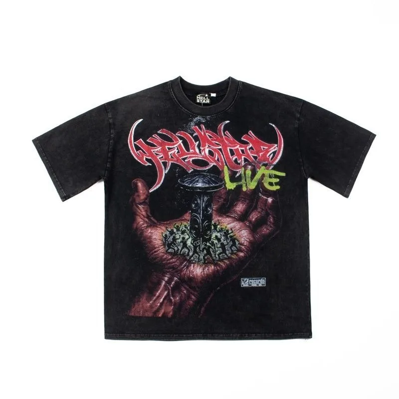 HELLSTAR American Print Short Sleeve High Street Niche T-Shirt Unisex Ins Couple Tee Trendy Streetwear Top Men Women