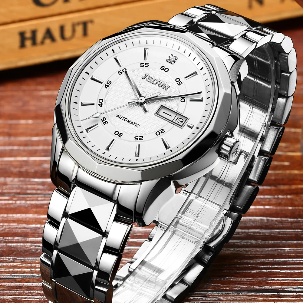 JSDUN 8014 Automatic Watch for Women Japanese Movement Sapphire Mirror Tungsten steel Strap Elegant Luxury Women's Wristwatches