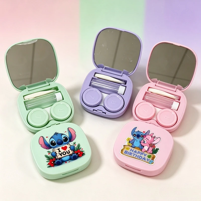 Disney Stitch Contact Lens Case, Cute Cartoon With Mirror, Tweezers And Contact Lens Storage Box, Portable Contact Lens Care Box
