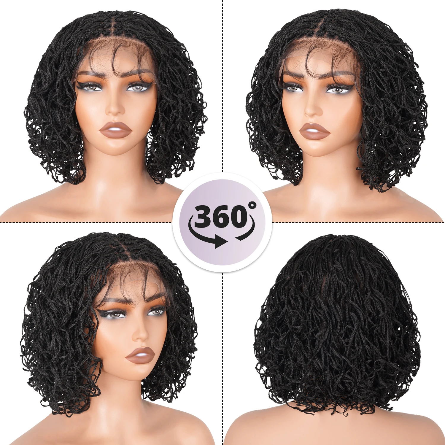 Caixa de torção encaracolado curto trançado perucas para mulheres sintético trançado perucas completas do laço com cabelo do bebê pronto para usar peruca trançada sem cola