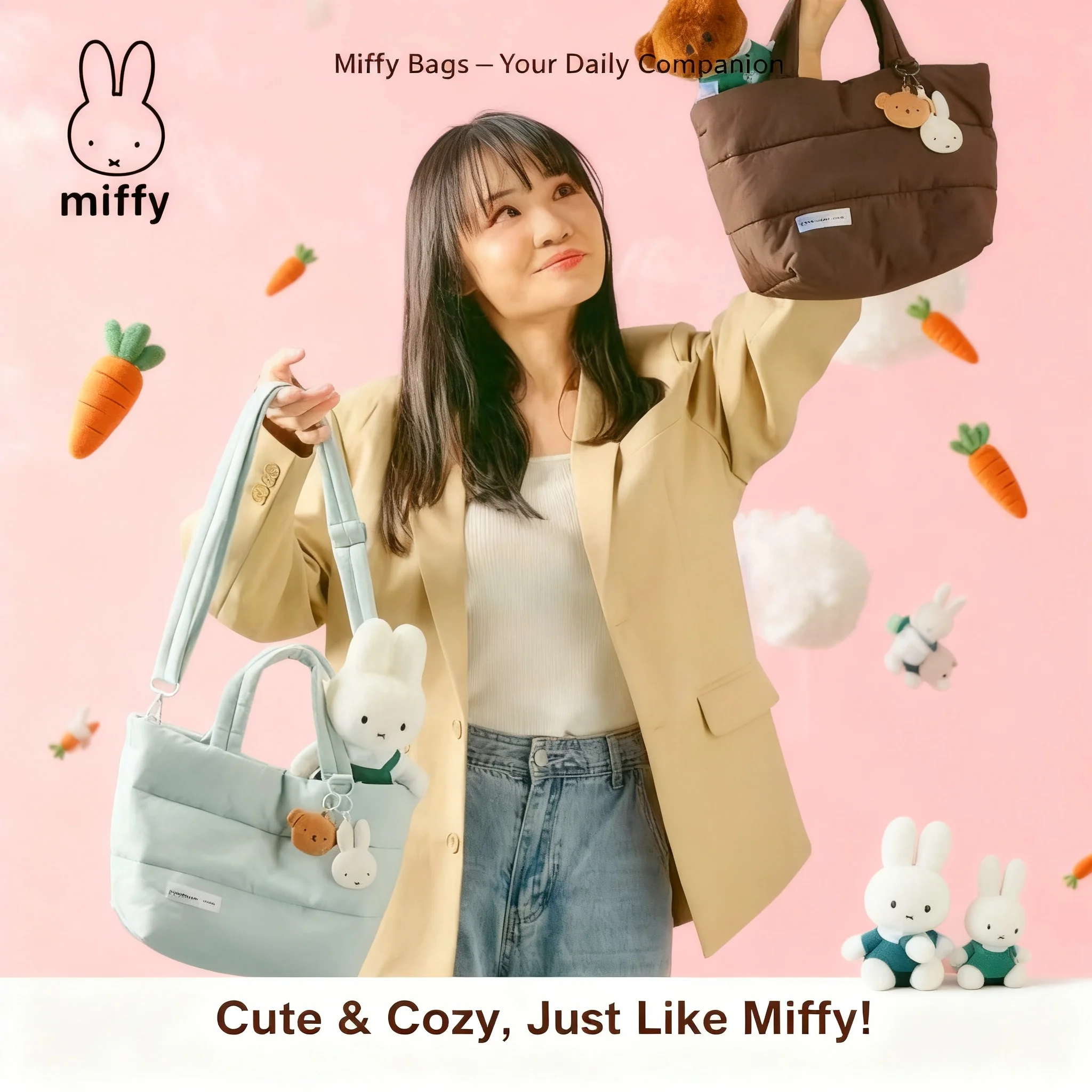 

Miffy Boris Co-branded Preppy Tote Bag Kawaii Large Capacity One Shoulder Laptop Cute School Bag Gift Style