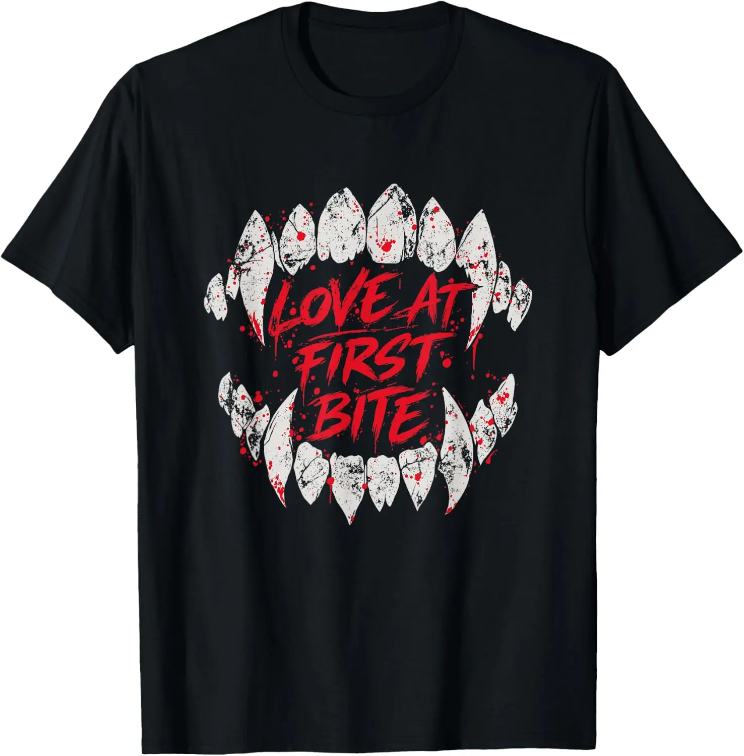 Love At First Bite Vampire Halloween Couple Men Women T-Shirt Novelty Unisex Graphic T‑Shirt, Creative [Your Graphic Design] Print Tee, 100% Cotton Breathable Crew Neck Casual Short Sleeve Top, Gift Choice For Friends Family Daily Party