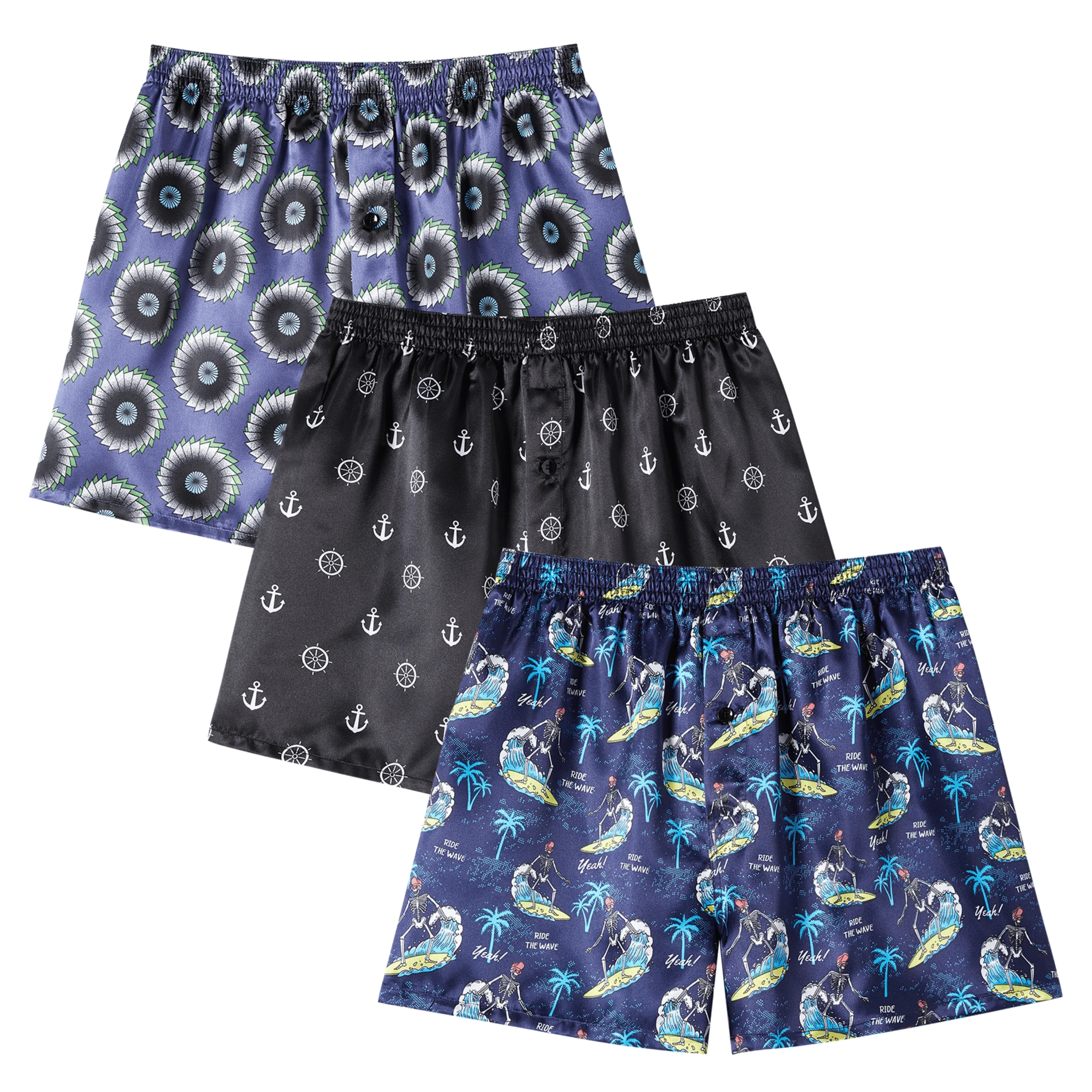 Jupitersecret 3pcs Men\'s Satin Fashion Prints Boxer Shorts Comfortable Casual Home Bottoms With Elastic Waistband