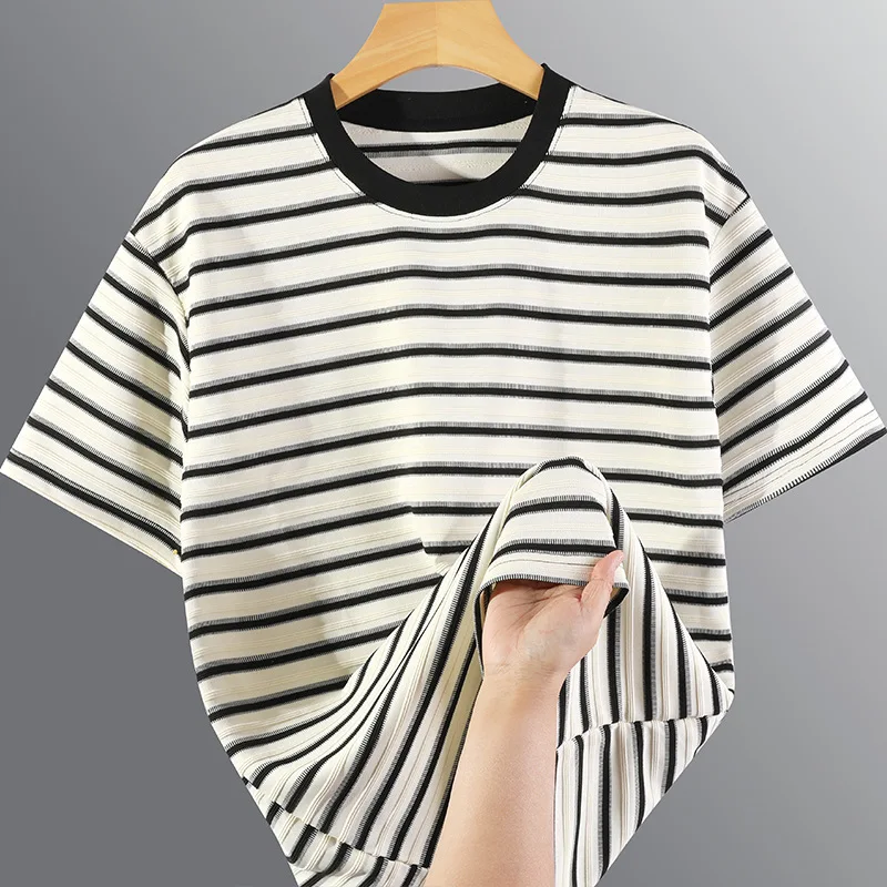 

Retro Striped Short Sleeve Top Men's and Women's Crew Neck Loose Trend Versatile Casual T-Shirt