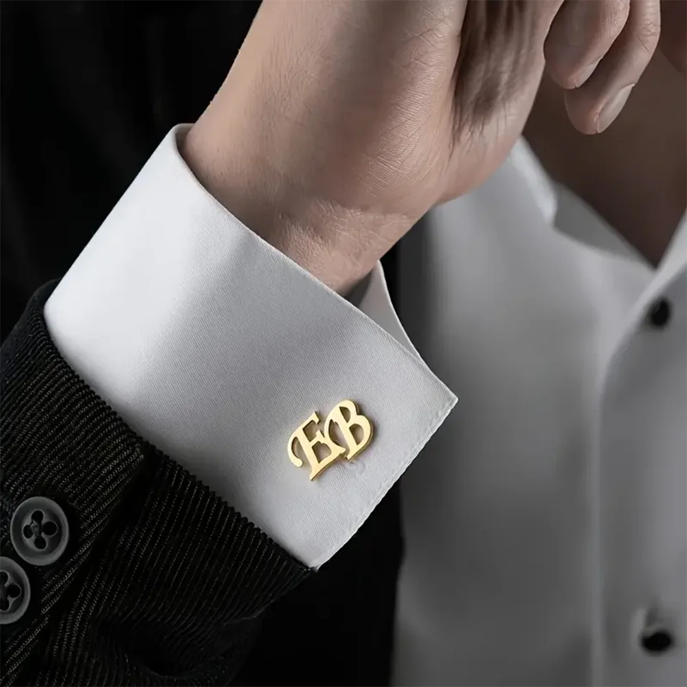 Custom Stainless Steel Initials Letter Cufflinks Fashion Men's Suits Accessory Wedding Jewelry Personalization Letters Cuff Link