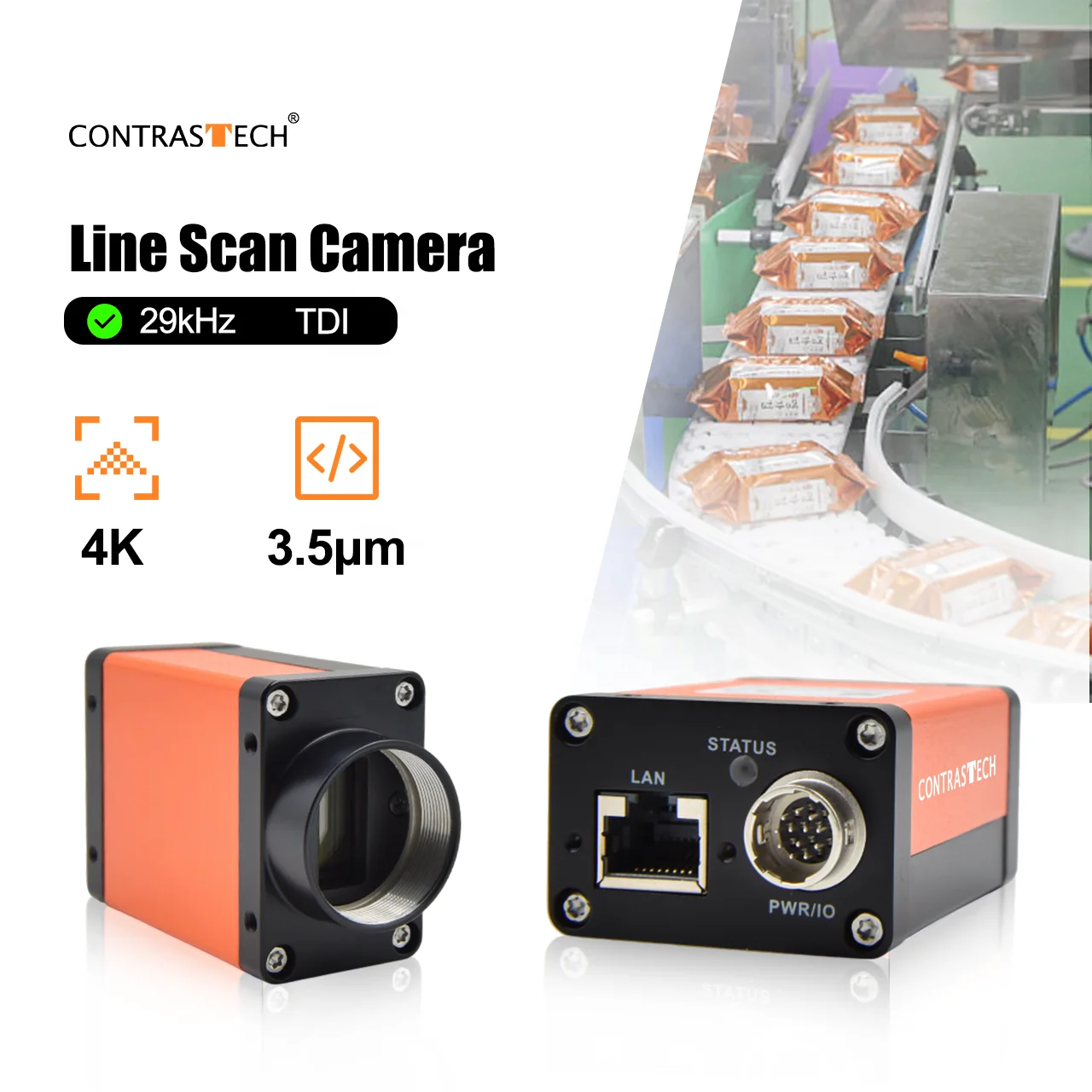 

In Stock 4K 3.5um 29kHz TDI 4096x2 GigE Vision C-Mount Line Scan Camera for OCR Recognition