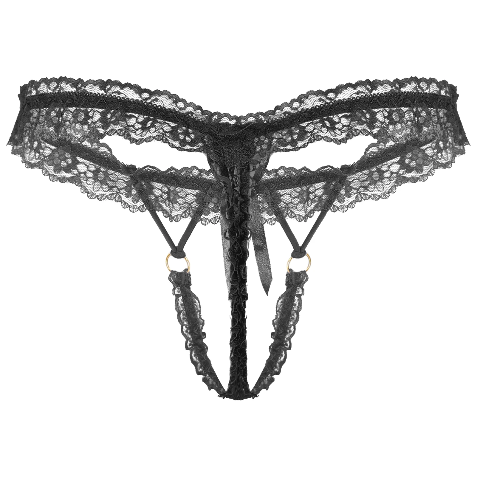 Mens Frilly Floral Lace Hollow Out Crotchless G-string Thong T-Back Sissy Panties Lingerie Crossdressing Underwear